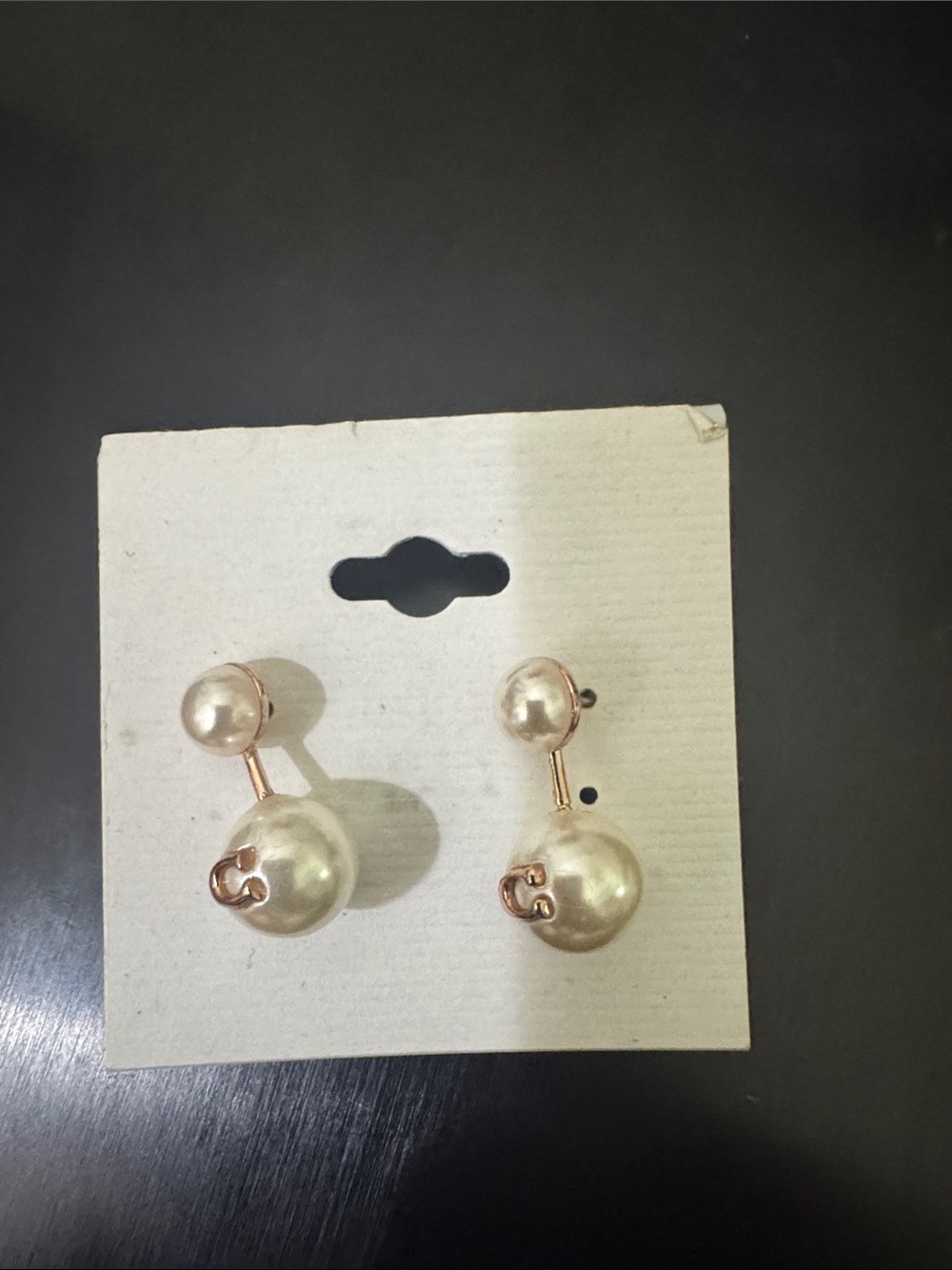 Elegant Coach Double Pearl Drop Earrings in Champagne Gold
